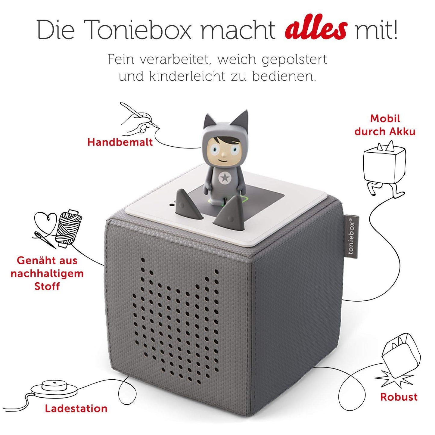 tonies Toniebox Kit de démarrage avec 1 Figurine créative – Lecteur Audio pour Livres Audio et chansons pour Enfants, boîte à Musique sans Fil Facile à Utiliser ou Haut-Parleur, Batterie 7 Heures,