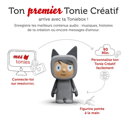 tonies Mon Premier Coffret Toniebox Granite + 1 figurine Tonie Créatif, boîte à histoire et musique pour enfant 3 à 7 ans, conteuse d'histoire robuste & facile à utiliser avec figurine à collectionner