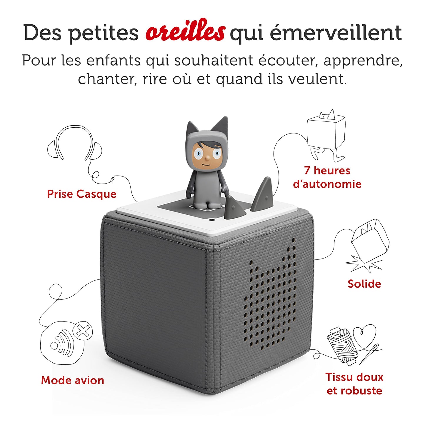 tonies Mon Premier Coffret Toniebox Granite + 1 figurine Tonie Créatif, boîte à histoire et musique pour enfant 3 à 7 ans, conteuse d'histoire robuste & facile à utiliser avec figurine à collectionner